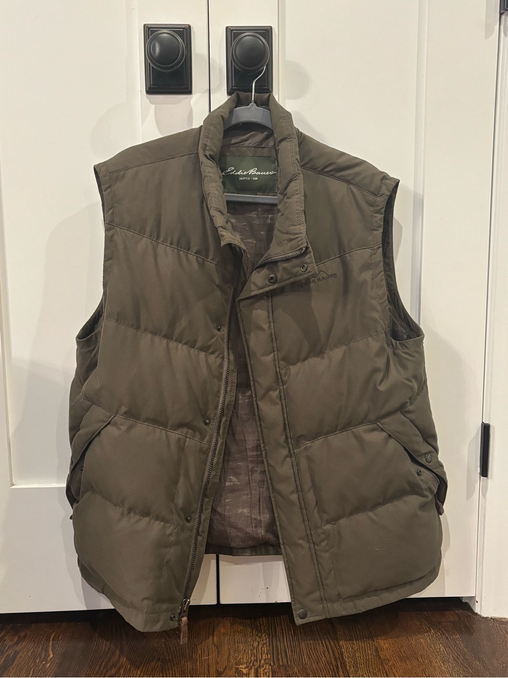 Eddie Bauer Olive Green Quilted Insulated Vest with Goose Down